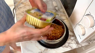 Lesbians Slave Has to Eat Dog Food!