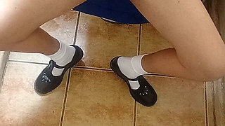 19 Year Old College Girl in Uniform Play with Vibrator in Mini Skirt in Toilet