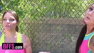 BFFS - Horny Tennis Coach Lifts His Students' Mini Skirts And Pounds Their Wet Pussies On The Field