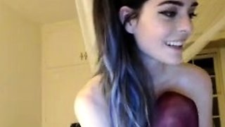 Sexy brunette wearing stockings masturbates webcam