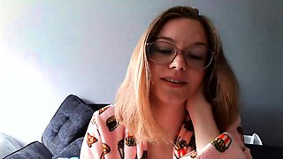 Small tit brunette amateur tugs on a big willie
