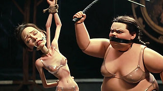 Skinny Slave in Bondage Whipped by Fat SSBBW Mistress